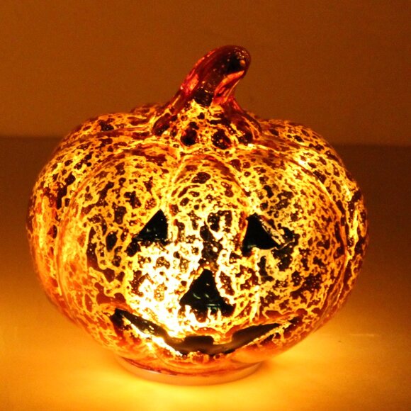 Valerie Parr Hill set of 2 Illuminated Murcery Glass Jack O Lanterns Pumpkins - Picture 9 of 11